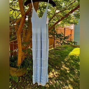 NWT Milly Sheer Skirt Cami Midi Dress Saks sky baby blue darts lined flutter M